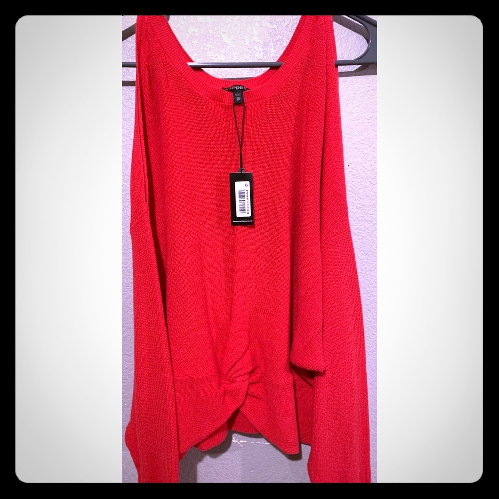 Red cold shoulder sweater